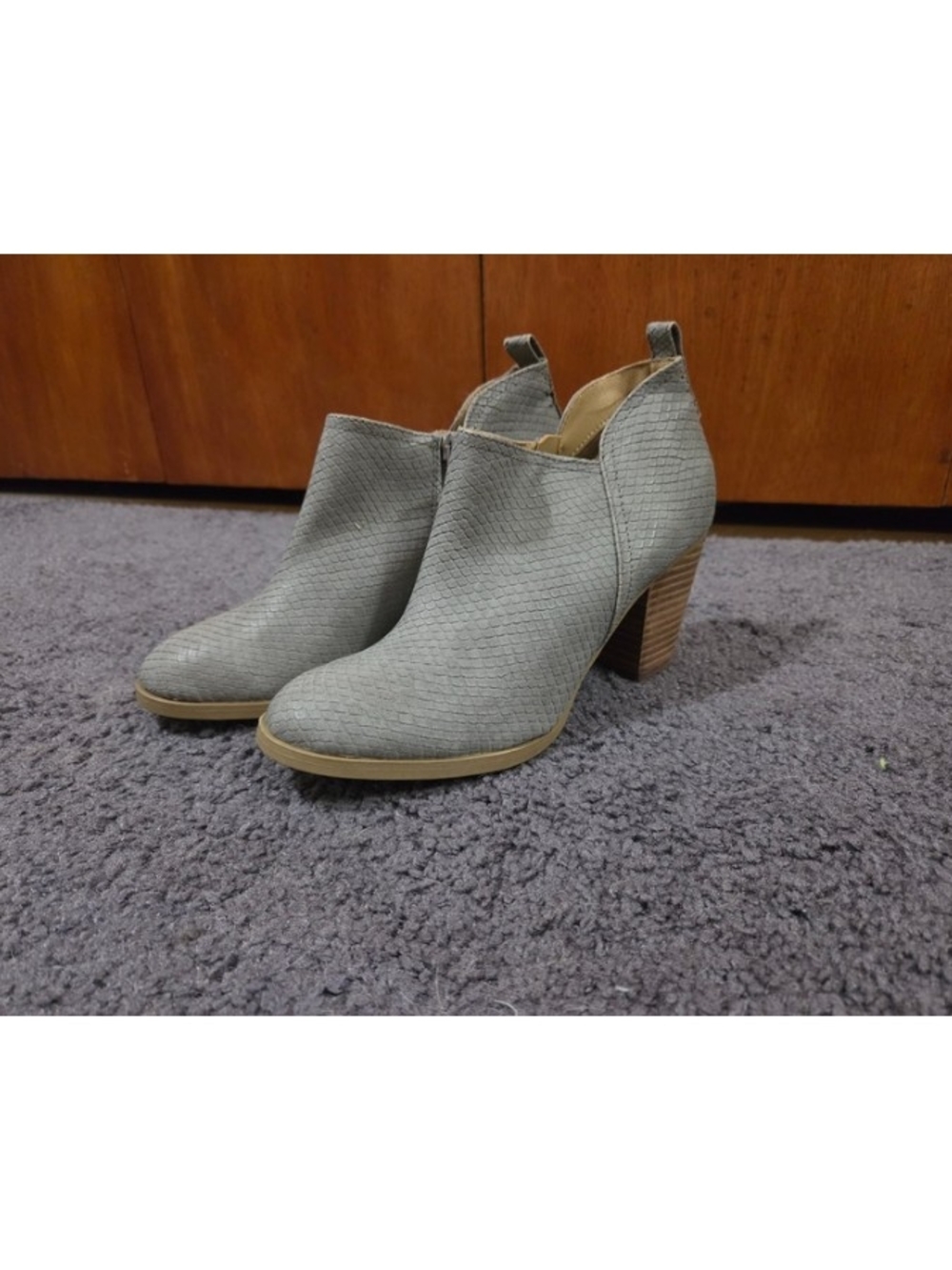 Report Light Gray Textured Ankle Booties with Stacked Heel